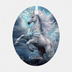 Custom Name Beautiful Unicorn Metal Ornament