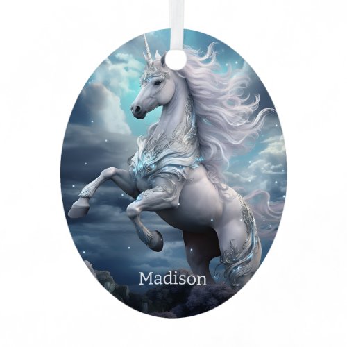 Custom Name Beautiful Unicorn Metal Ornament