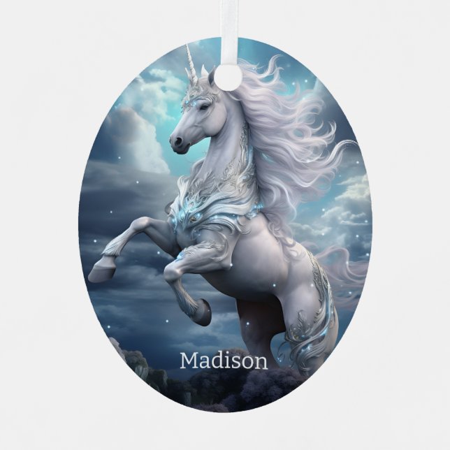 Custom Name Beautiful Unicorn Metal Ornament (Front)
