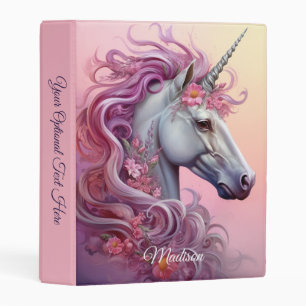 Custom Name Beautiful Unicorn Mini Binder