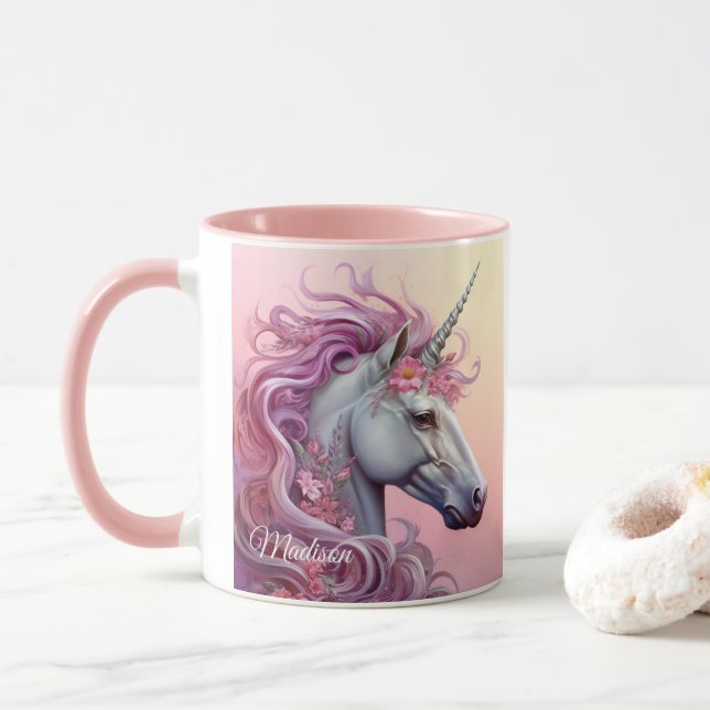 Custom Name Beautiful Unicorn Mug (With Donut)