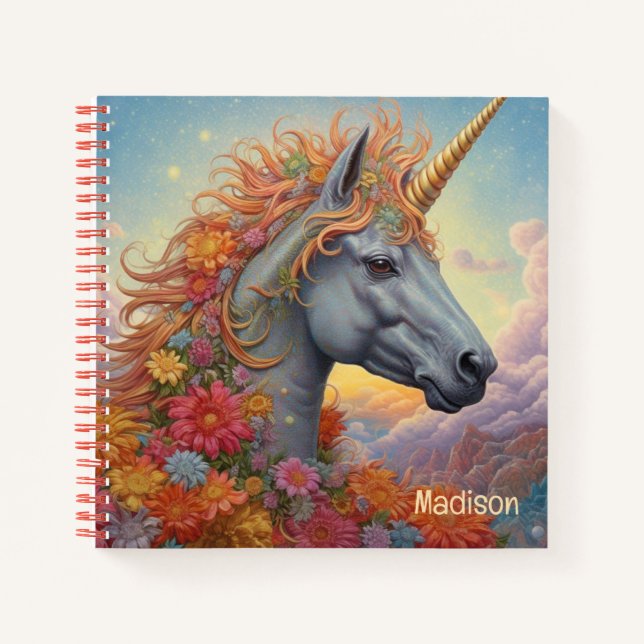 Custom Name Beautiful Unicorn Notebook (Front)