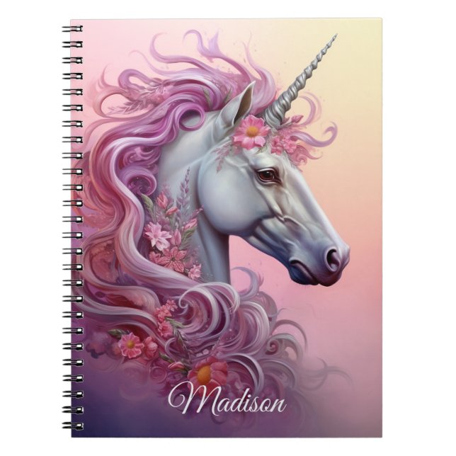Custom Name Beautiful Unicorn Notebook (Front)