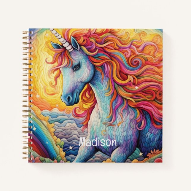 Custom Name Beautiful Unicorn Notebook (Front)