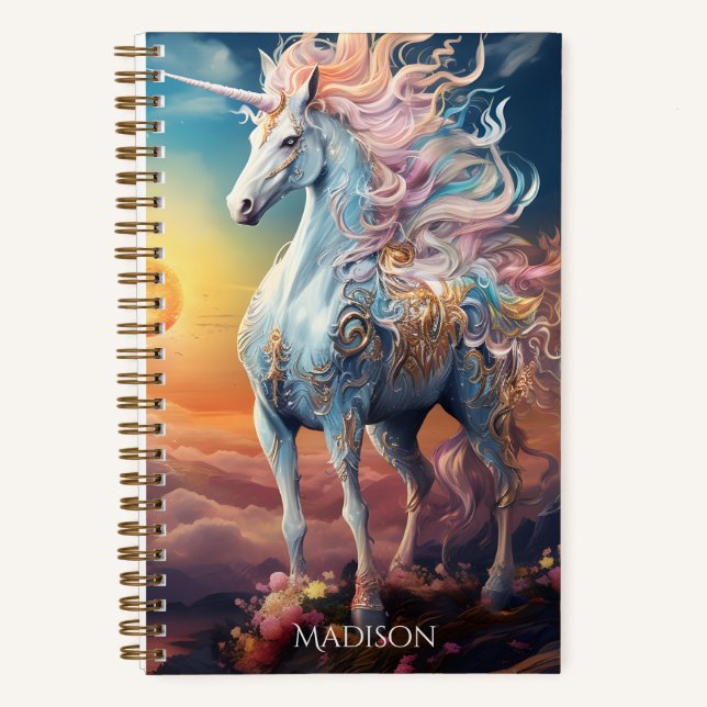 Custom Name Beautiful Unicorn Notebook (Front)