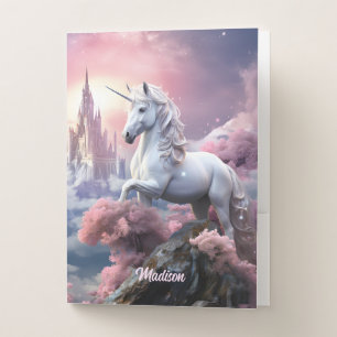 Custom Name Beautiful Unicorn Pocket Folder
