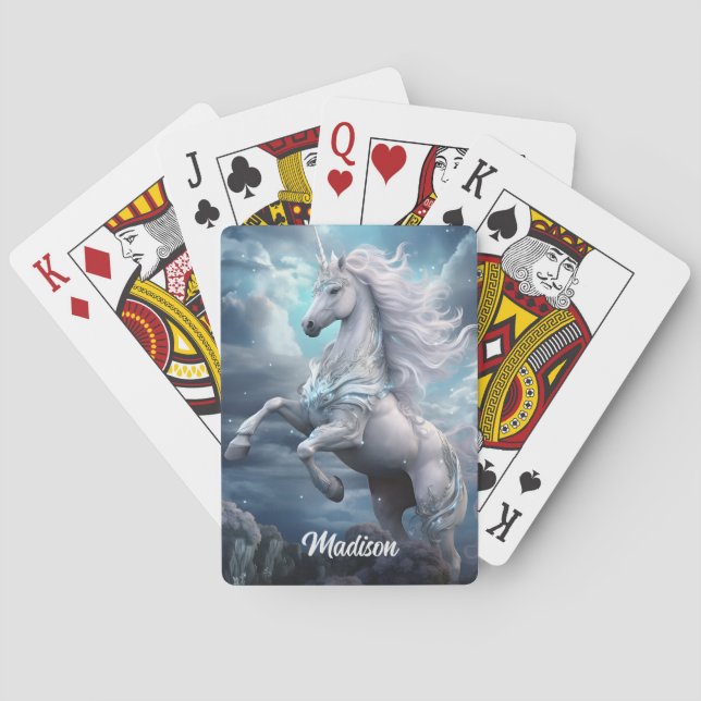 Custom Name Beautiful Unicorn Poker Cards (Back)