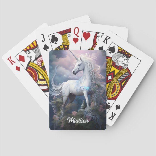 Custom Name Beautiful Unicorn Poker Cards (Back)