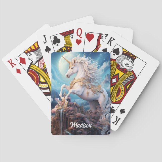Custom Name Beautiful Unicorn Poker Cards (Back)