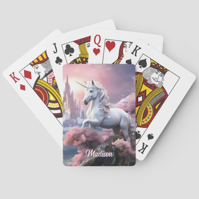 Custom Name Beautiful Unicorn Poker Cards (Back)