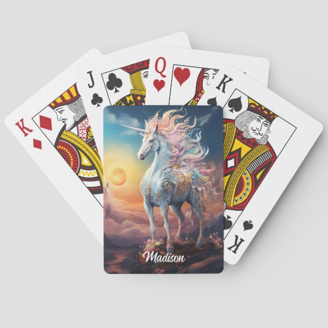 Custom Name Beautiful Unicorn Poker Cards (Back)