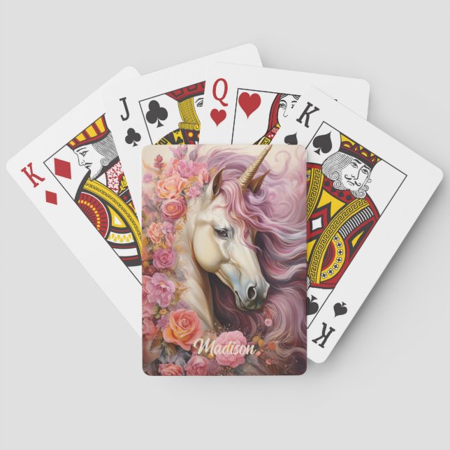 Custom Name Beautiful Unicorn Poker Cards (Back)