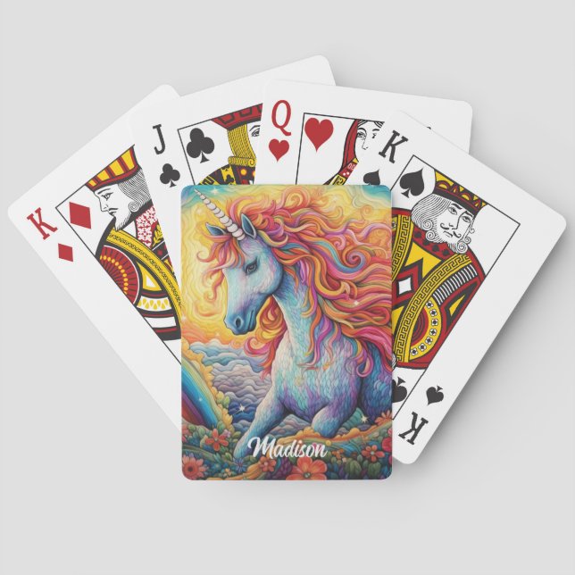 Custom Name Beautiful Unicorn Poker Cards (Back)