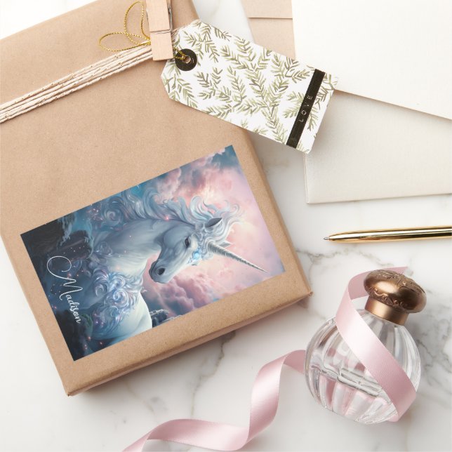 Custom Name Beautiful Unicorn Rectangular Sticker (Gifting)
