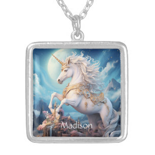 Custom Name Beautiful Unicorn Silver Plated Necklace
