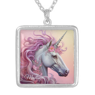 Custom Name Beautiful Unicorn Silver Plated Necklace
