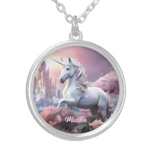Custom Name Beautiful Unicorn Silver Plated Necklace