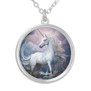 Custom Name Beautiful Unicorn Silver Plated Necklace