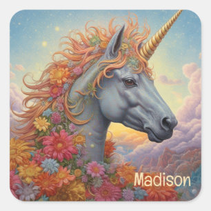 Custom Name Beautiful Unicorn Square Sticker
