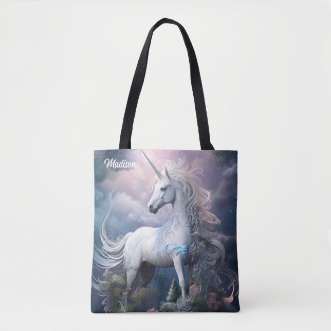 Custom Name Beautiful Unicorn Tote Bag (Front)