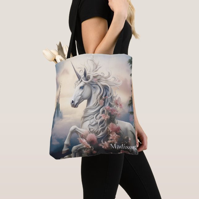 Custom Name Beautiful Unicorn Tote Bag (Close Up)