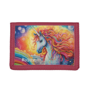 Custom Name Beautiful Unicorn Tri-fold Wallet