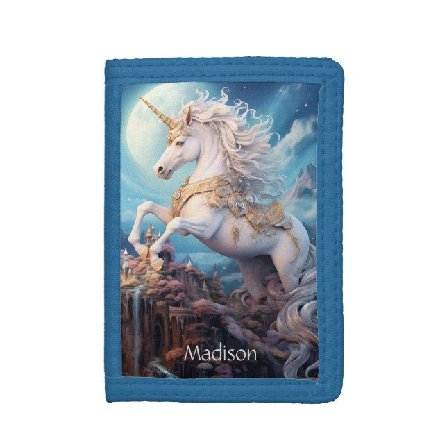 Custom Name Beautiful Unicorn Trifold Wallet (Front Vertical)