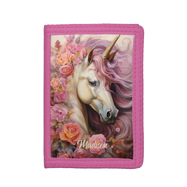 Custom Name Beautiful Unicorn Trifold Wallet (Front Vertical)