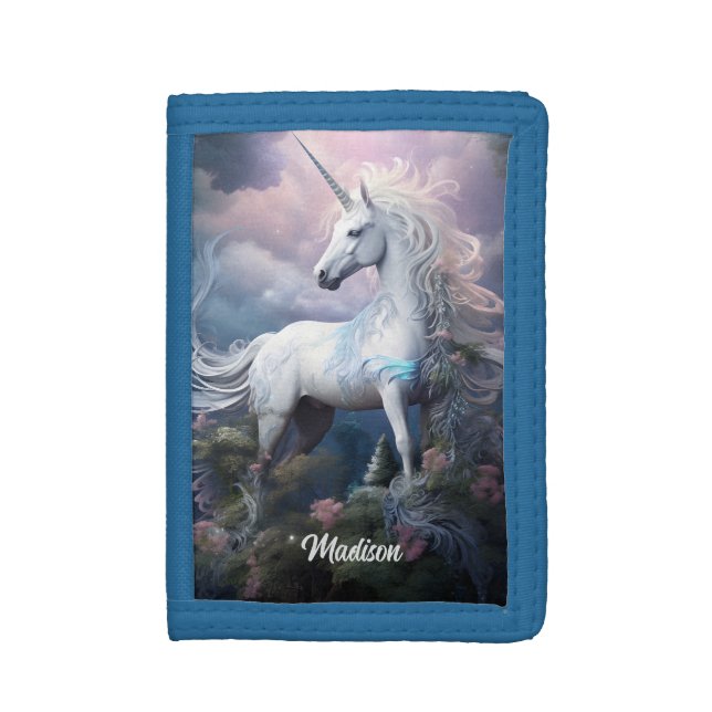Custom Name Beautiful Unicorn Trifold Wallet (Front Vertical)