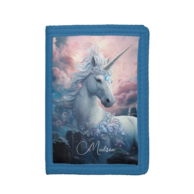 Custom Name Beautiful Unicorn Trifold Wallet (Front Vertical)