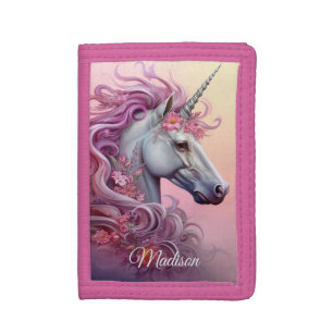 Custom Name Beautiful Unicorn Trifold Wallet