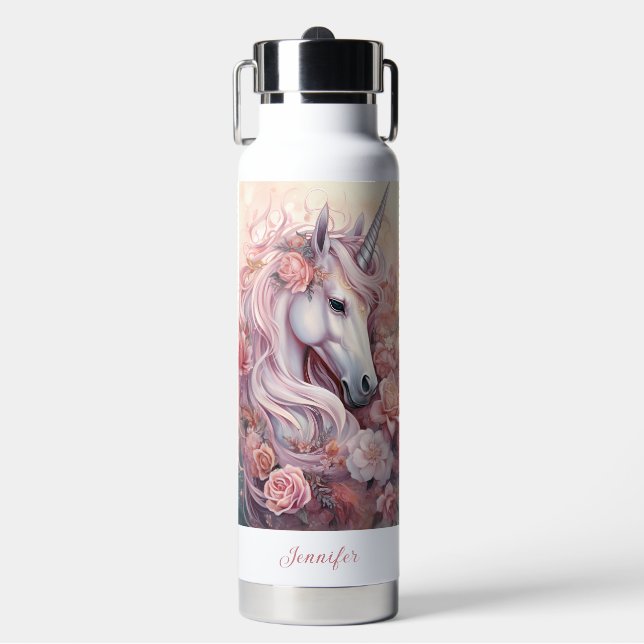Custom Name Beautiful Unicorn Water Bottle (Front)