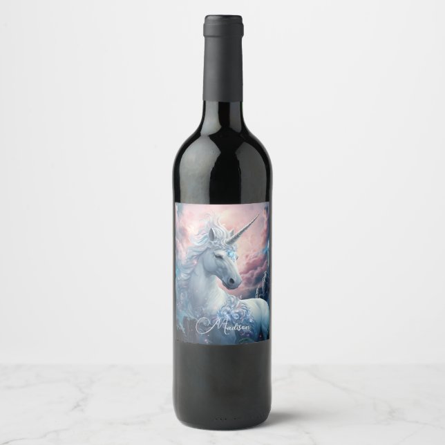 Custom Name Beautiful Unicorn Wine Label (Front)