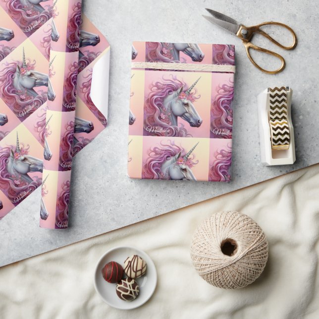Custom Name Beautiful Unicorn Wrapping Paper (Crafts)