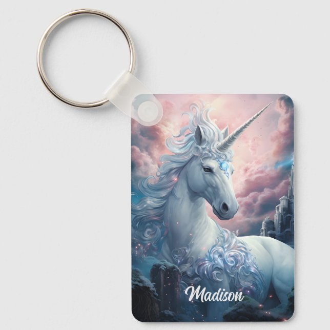 Custom Name Beautiful Unicorns Keychain (Front)