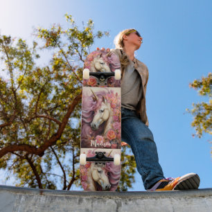 Custom Name Beautiful Unicorns Skateboard