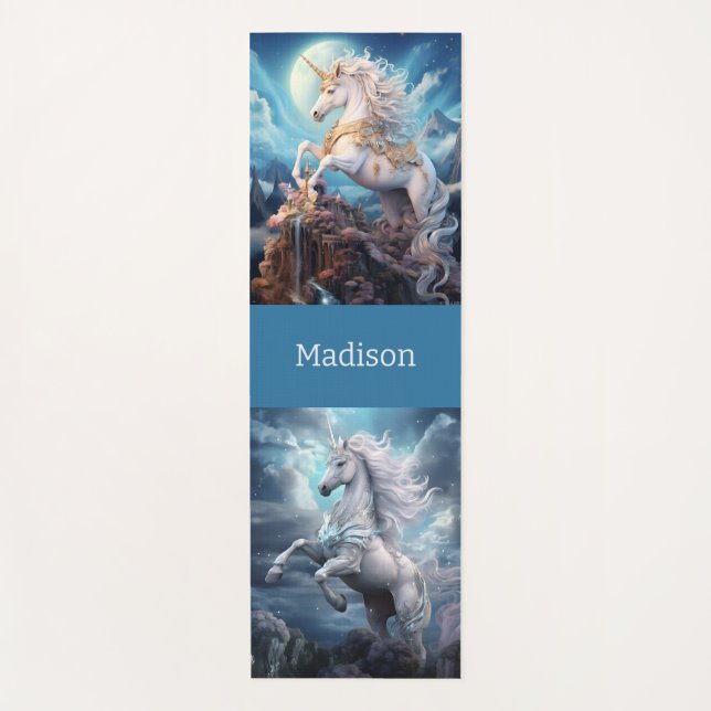 Custom Name Beautiful Unicorns Yoga Mat (Front)