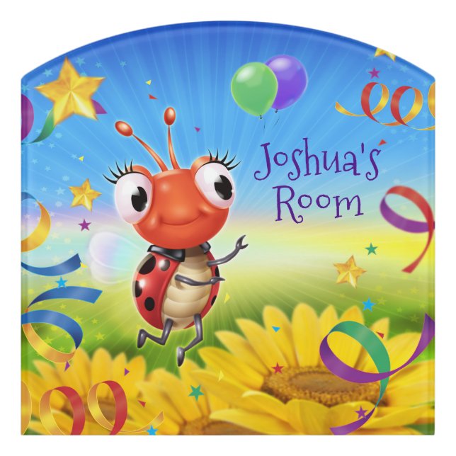 Custom name bedroom sign Lil Ladybird picture. (Contour Front)
