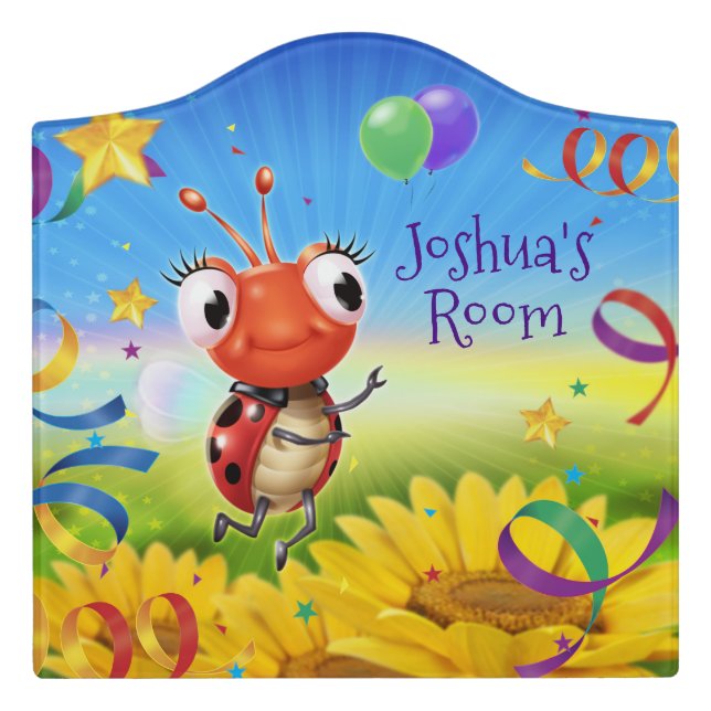 Custom name bedroom sign Lil Ladybird picture. (Large Crest Front)