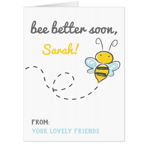 Custom name bee better soon Cute Get well Card