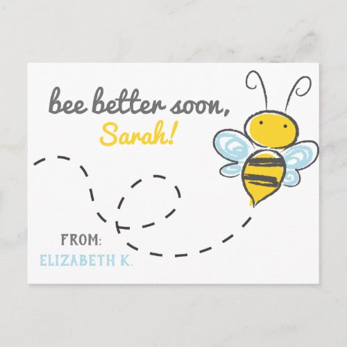 Custom name bee better soon Cute Get well Postc Postcard