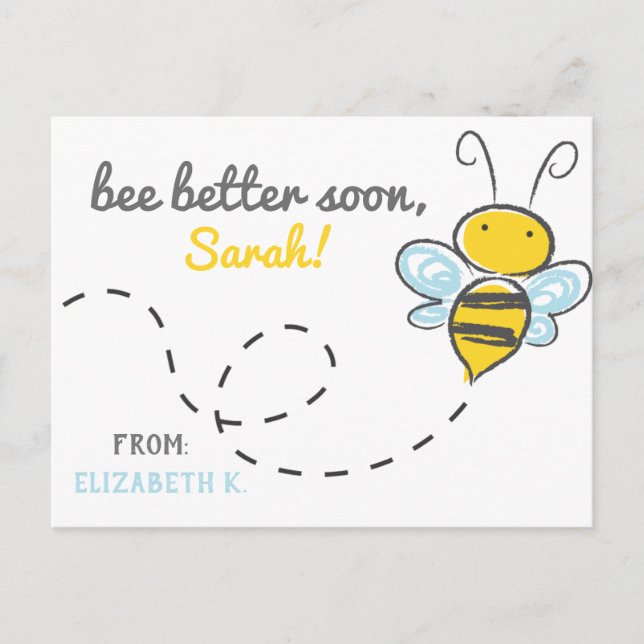 *Custom name* bee better soon! Cute Get well Postc Postcard (Front)