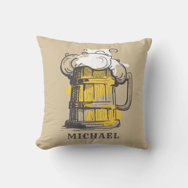 Custom name Beer Ilustration Throw Pillow (Front)