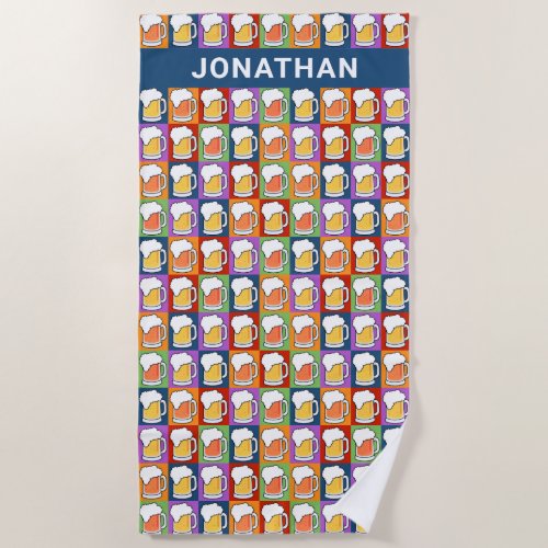 Custom name BEER Pop Art beach towel