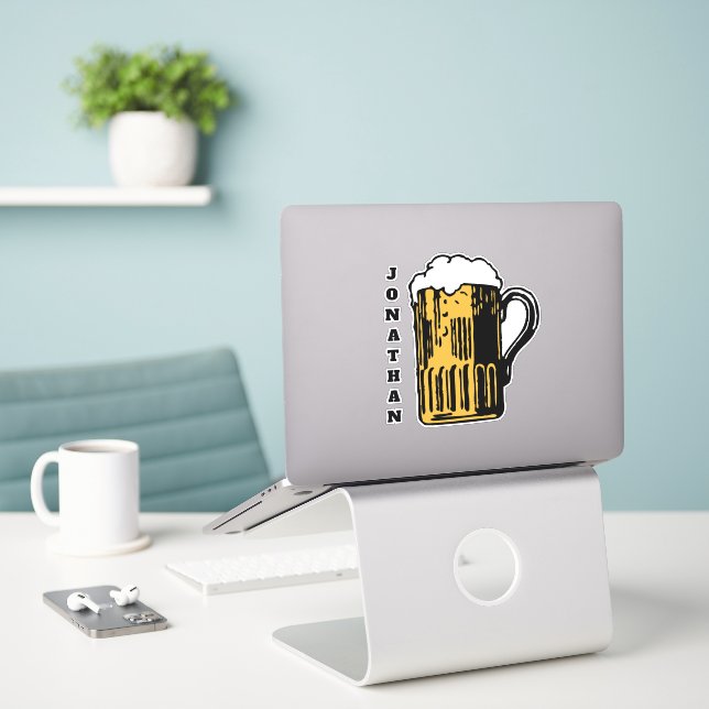 Custom name BEER Sticker (Laptop On Desk)
