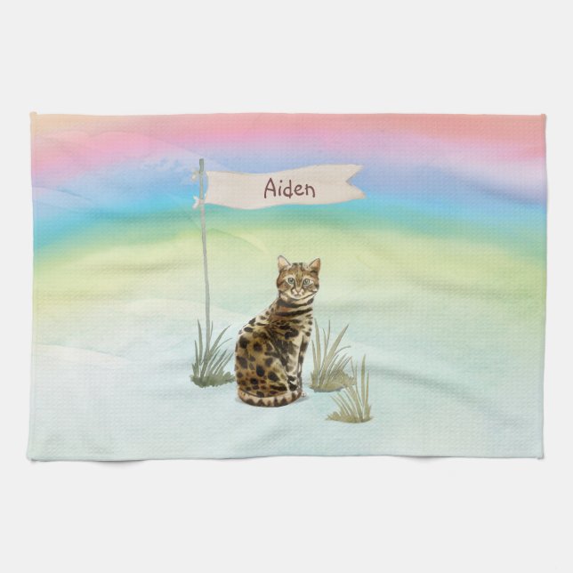 Custom Name Bengal Cat Pet Kitchen Towel (Horizontal)