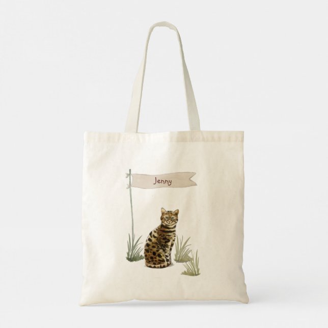 Custom Name Bengal Cat Pet Tote Bag (Back)