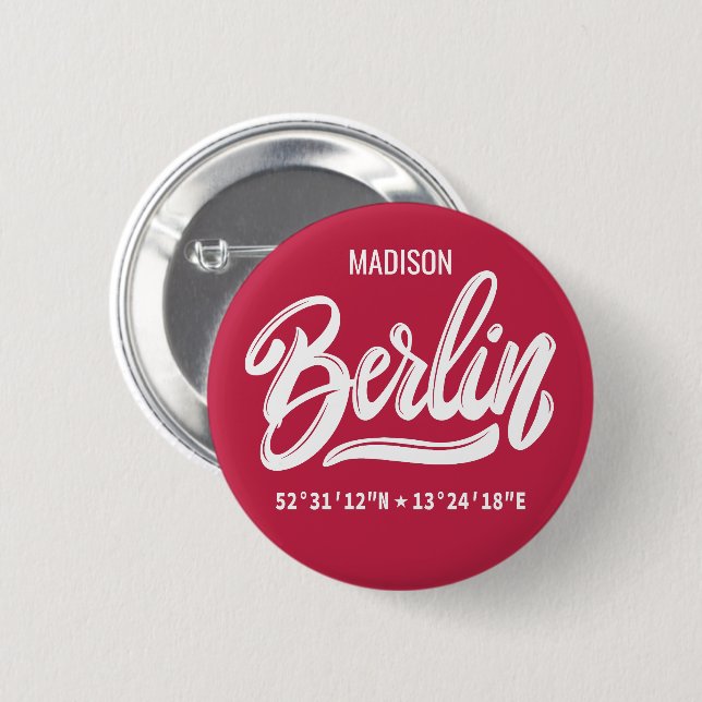 Custom Name Berlin Germany Coordinates Button (Front & Back)