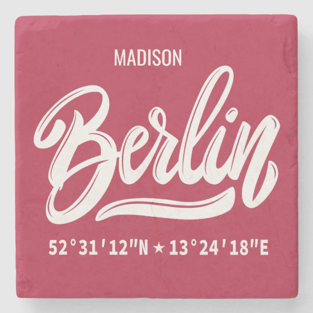 Custom Name Berlin Germany Coordinates Stone Coaster (Front)