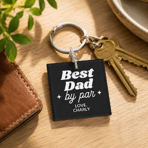 Custom Name Best Dad By Par Retro Cool Photo Keychain